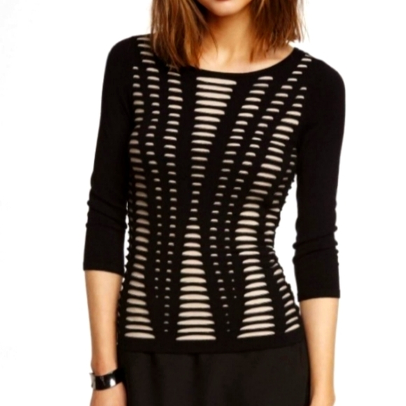 Express Tops - Express Black Beige Bandage Stretch Top Small